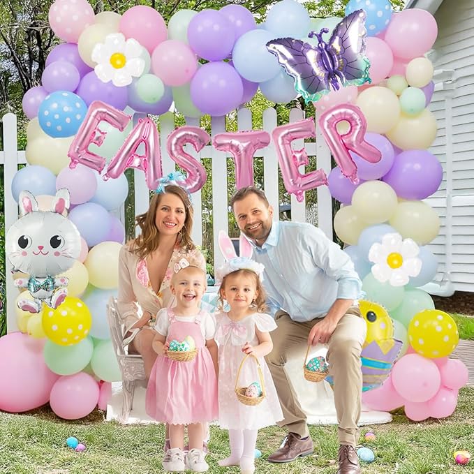 127Pcs Easter balloon garland arch kit with Easter egg chicken daisy