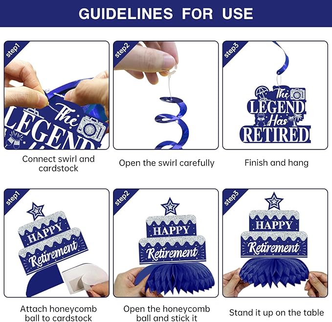 Retirement Party Decorations Blue Silver 20PCS Kit Banner Backdrop