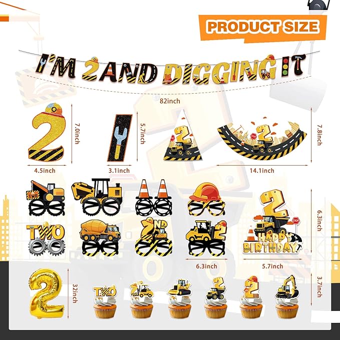 Construction Party Decorations for 2 Year Old Boy 128Pcs Truck