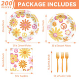 ZOIIWA 200 PCS Groovy Birthday Tableware Disposable Hippie Daisy