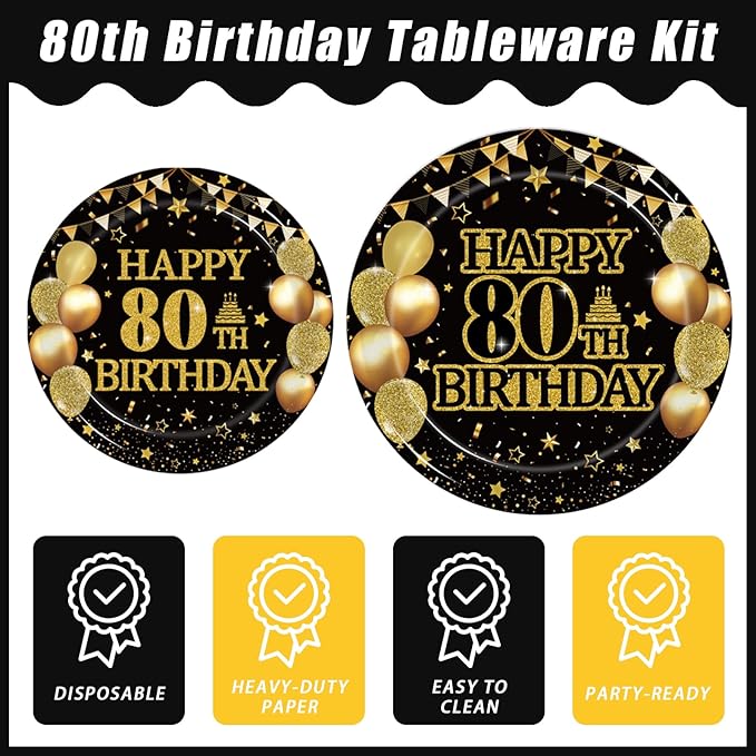 96Pcs 80th Birthday Party Tableware Set, Back in 1946 Birthday Party