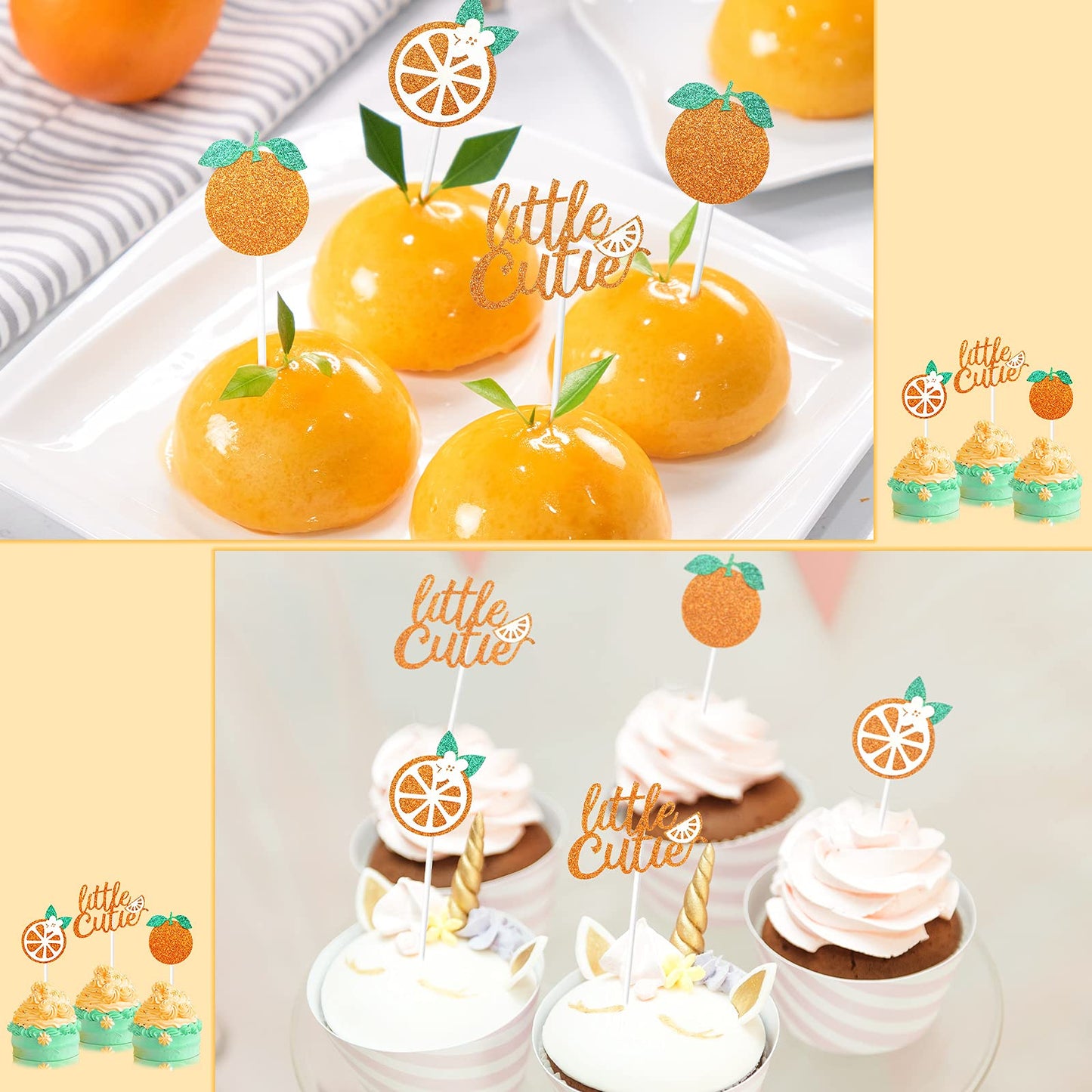 Zonon 48 Pcs Baby Shower Little Cutie Glitter Cupcake Toppers