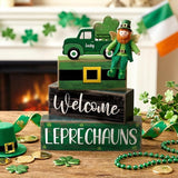 4 Pcs St Patricks Day Table Decor Leprechaun Wooden Stacked Blocks