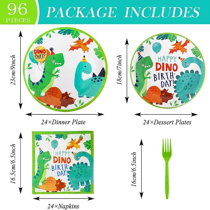 96 Pcs Dinosaur Party Supplies Dinosaur Theme Birthday Party