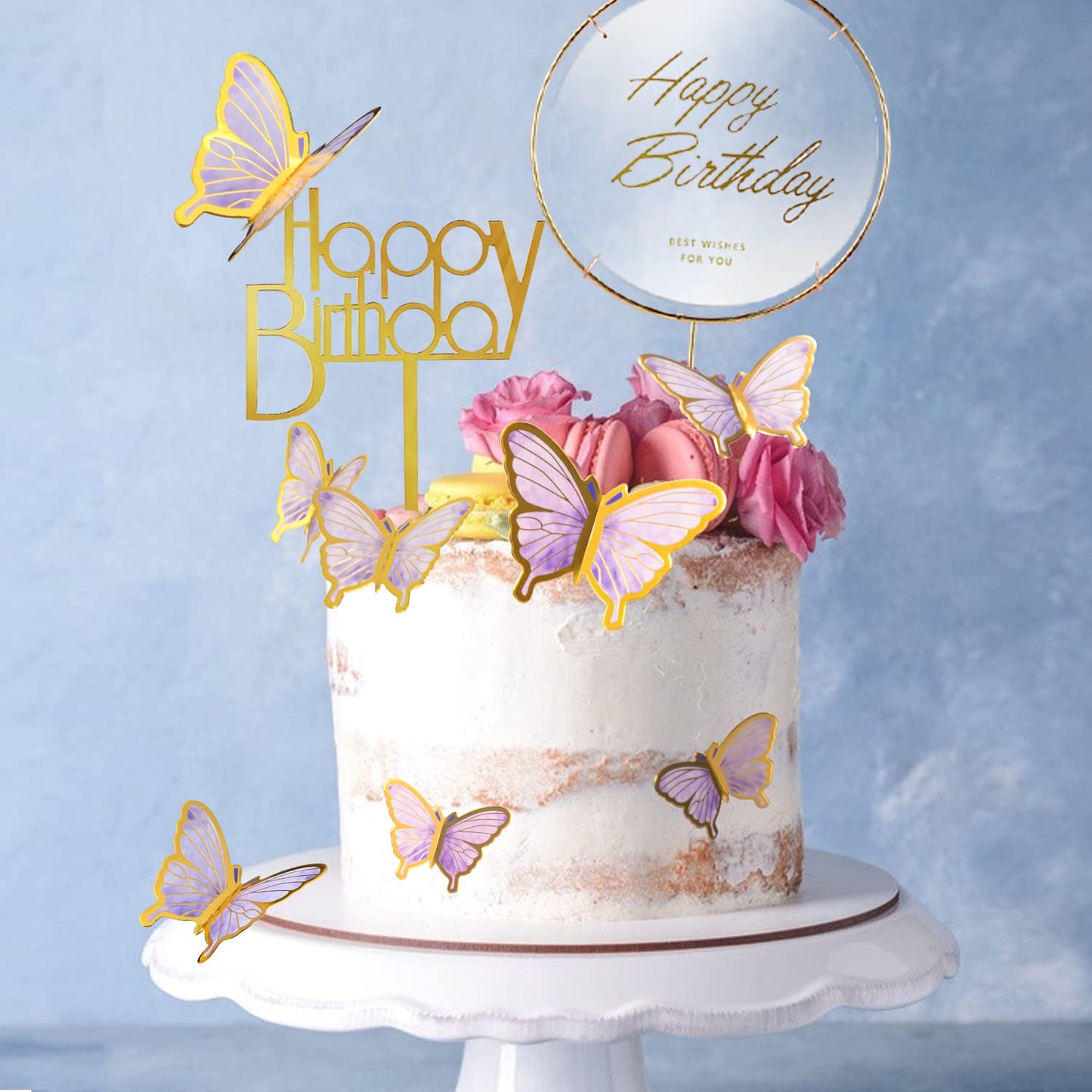 LANGPA 22-Pieces Butterfly Cake Decorations With Happy Birthday