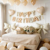 Beige Happy Birthday Balloon Banner, 38Inch Bow Aluminum Foil