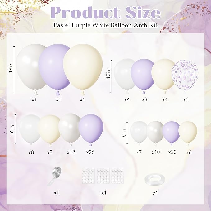 Ouddy Party Pastel Purple White Balloons Garland Arch Kit, Different