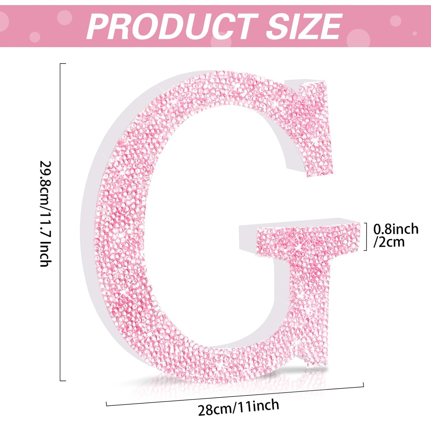 Qunclay Pink Crystal Diamond Letter Wall Decor, Glitter Wooden Bling