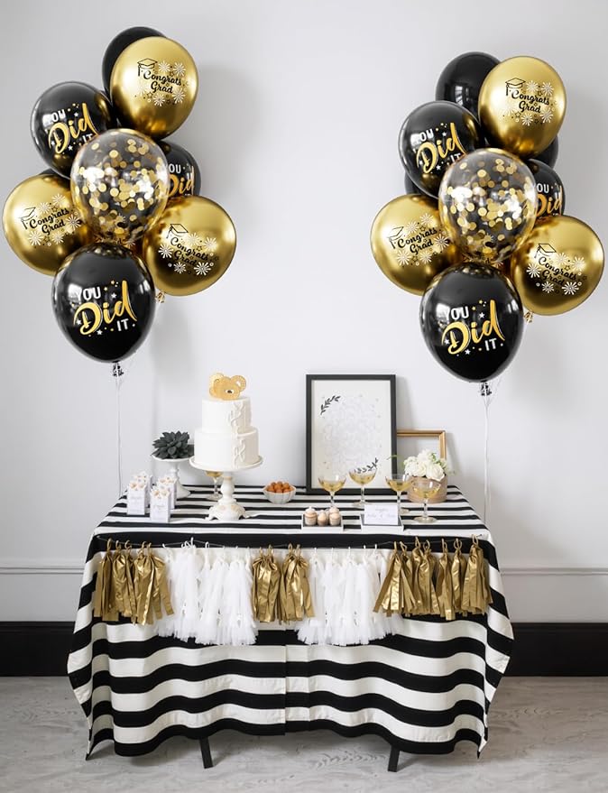 Graduation Balloons, Congrats Grad Balloons 12 Inch Black and Gold