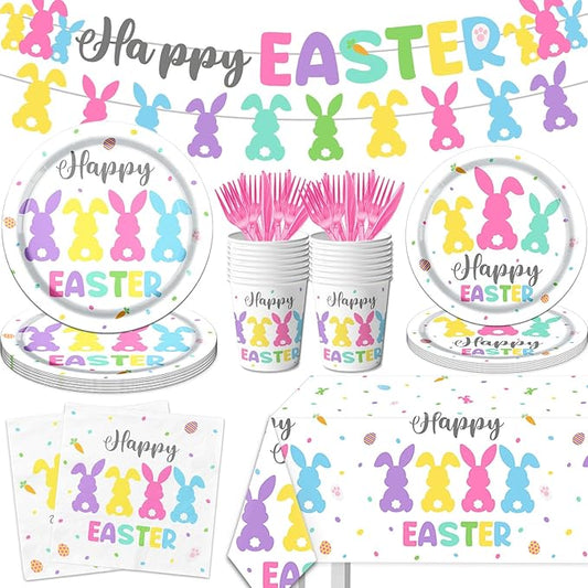 Easter Party Tableware 142pcs Bunny Easter Paper Plates and Napkins