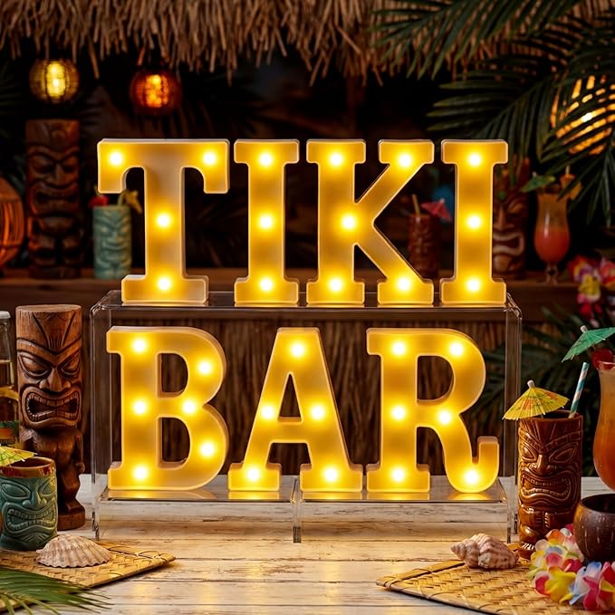 7 Pcs Hawaiian Luau Tiki Party Decoration Tiki Bar LED Light Sign