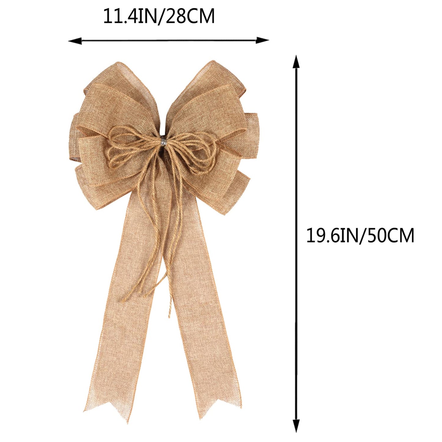 2 Pack Large Burlap Jute Hemp Rope Bows for Wreaths,Rustic Farmhouse