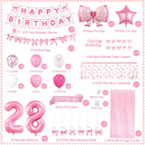 28th Pink Birthday Decorations for Women, Pink Bow Coquette Birthday