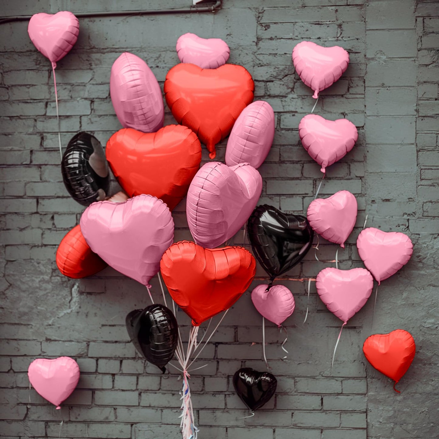 Black Pink Heart Balloons, 19PCS Light Pink and Red Black Heart Shape