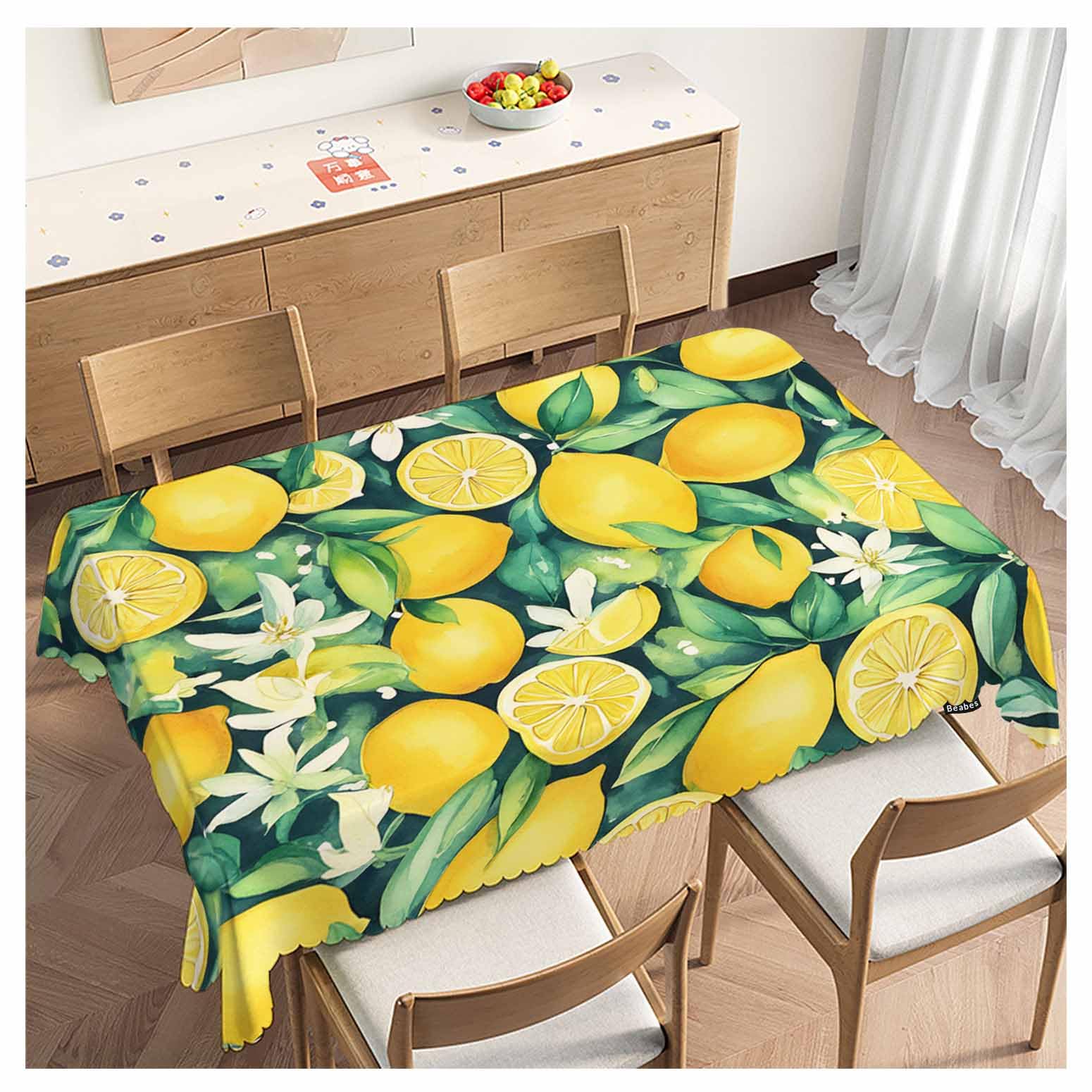 Beabes Lemon Table Cloth Rectangle Table 52"X70", Tropical Lemon