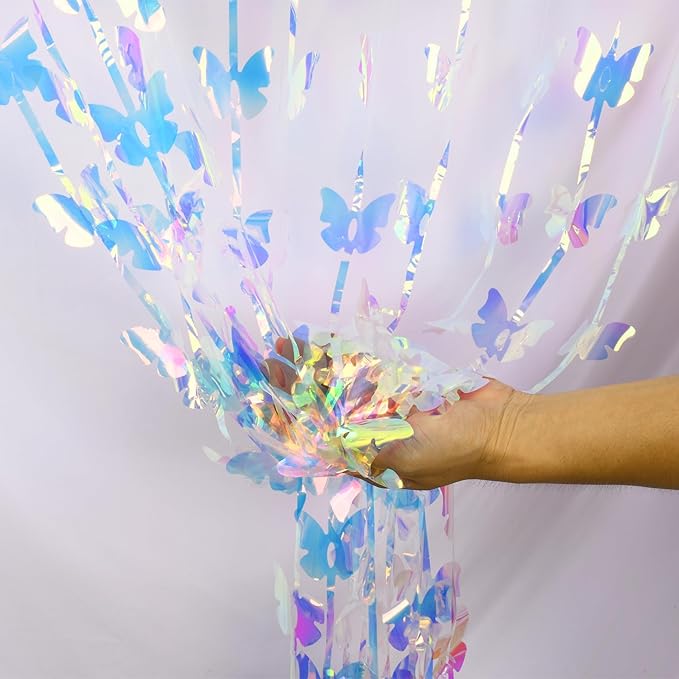 BRAVESHINE Iridescent Hanging Butterfly Foil Fringe Curtain - 2 Pack