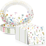 QOUBAI Wildflower Oval Plates and Napkins Floral Paper Platters