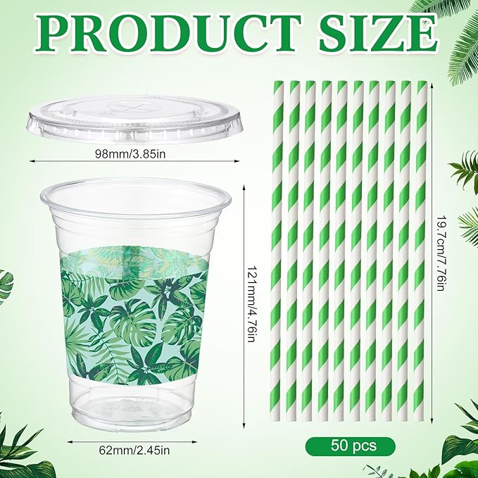 50 Pack Hawaiian Luau Party Decorations Cups with Straws Tropical