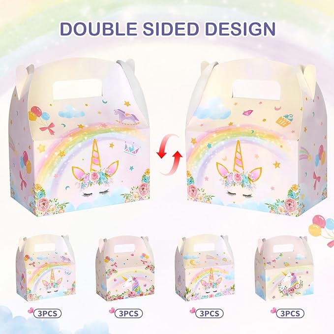 WERNNSAI 12 Pcs Unicorn Party Favor Boxes- Rainbow Unicorn Goodies