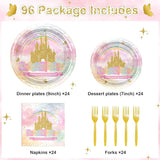 96 PCS Princess Birthday Party Decorations Rainbow Gold Castle