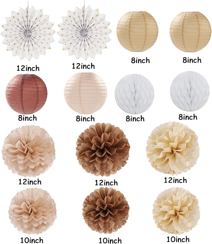 Boho Baby Shower Party Decorations Streamers Lanterns 14pcs White