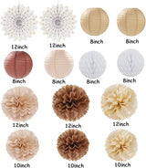 Boho Baby Shower Party Decorations Streamers Lanterns 14pcs White