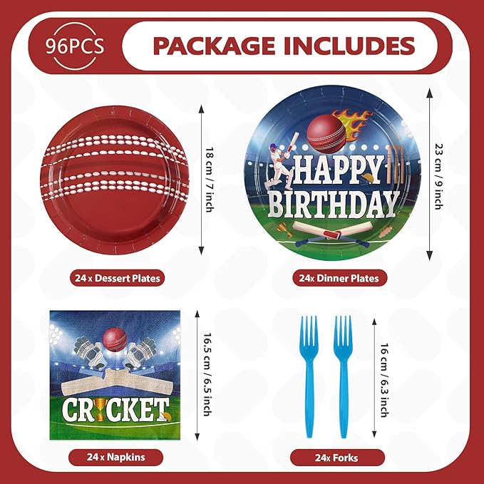 96Pcs Cricket Birthday Party Decoration Sports Theme Ball Plates and