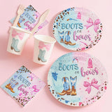 180Pcs Boots Bows Gender Reveal Birthday Party Supplies Serves 60