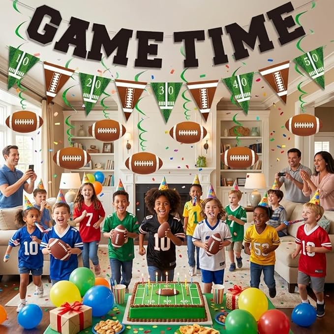 Football Party Decorations Banner & Spiral Set GAME TIME Banner with