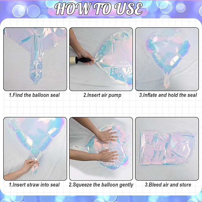 Iridescent Heart Balloons, 9PCS 18Inch Transparent Laser Heart Foil