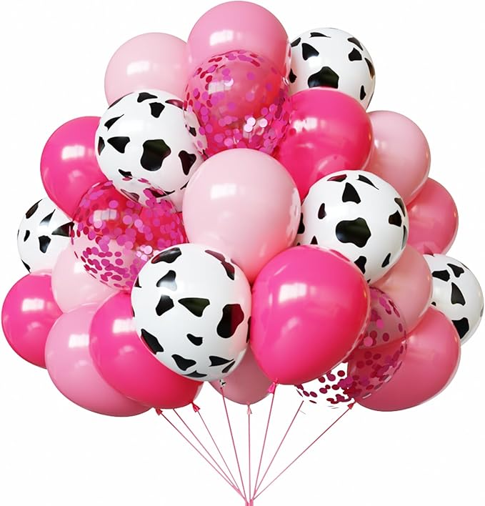 YMSZ Pink and Cow Print Balloons, 67pcs 12 Inch Cowgirl Balloons,