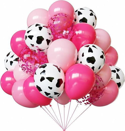 YMSZ Pink and Cow Print Balloons, 67pcs 12 Inch Cowgirl Balloons,