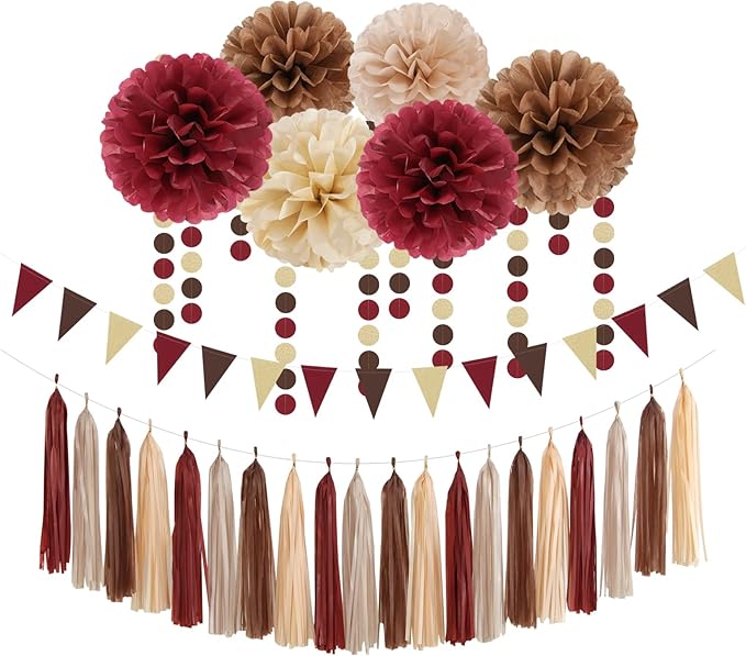 Boho Baby Shower Burgundy Brown Champagne Party Decorations 28pcs
