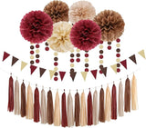 Boho Baby Shower Burgundy Brown Champagne Party Decorations 28pcs