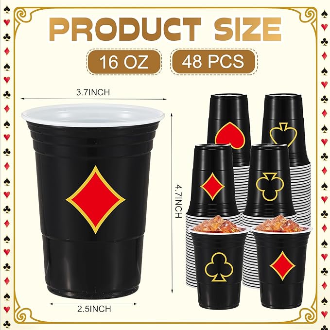 48 Pcs Casino Party Cups 16 oz Casino Theme Party Decorations