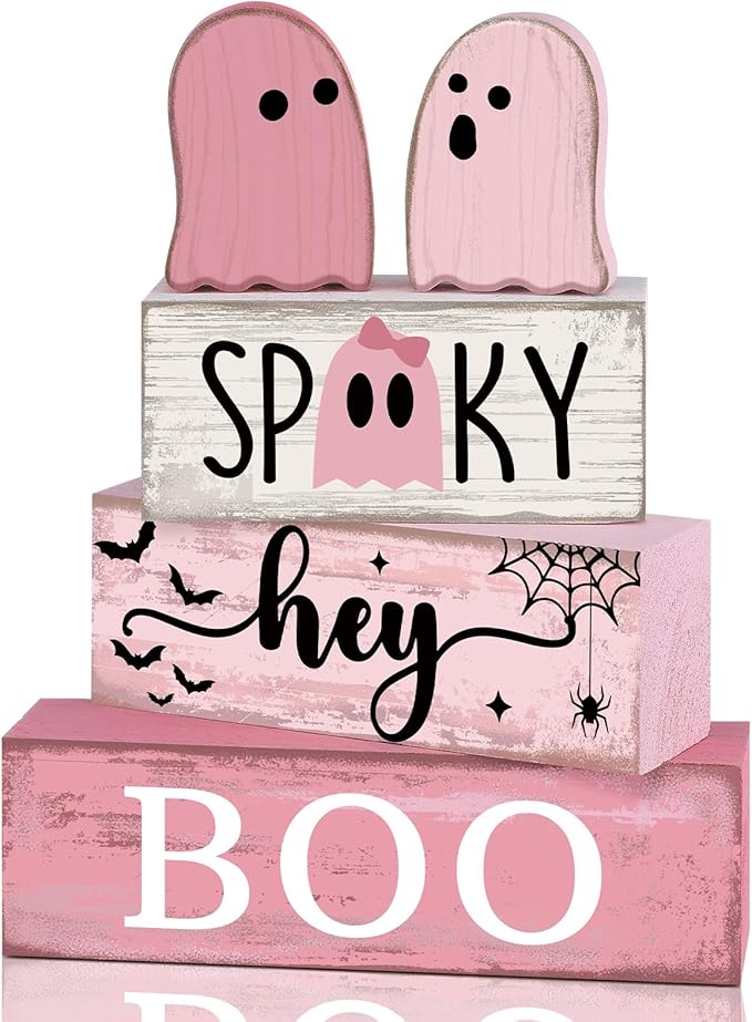 4 Pcs Pink Halloween Decor Ghost Table Decorations Halloween Tiered