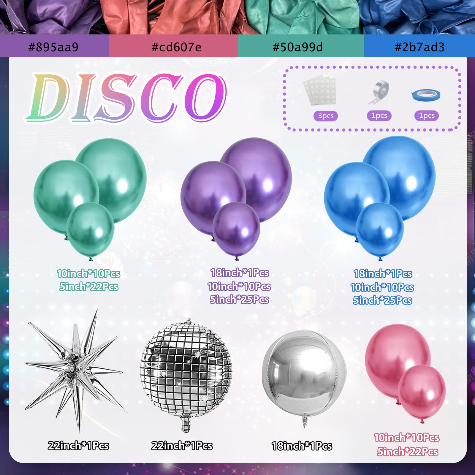 145PCS Metallic Balloon Garland Arch Kit with Chrome Blue Red Purple