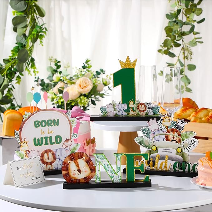 4 Pcs Safari Wild One Birthday Decorations Jungle Animals Party