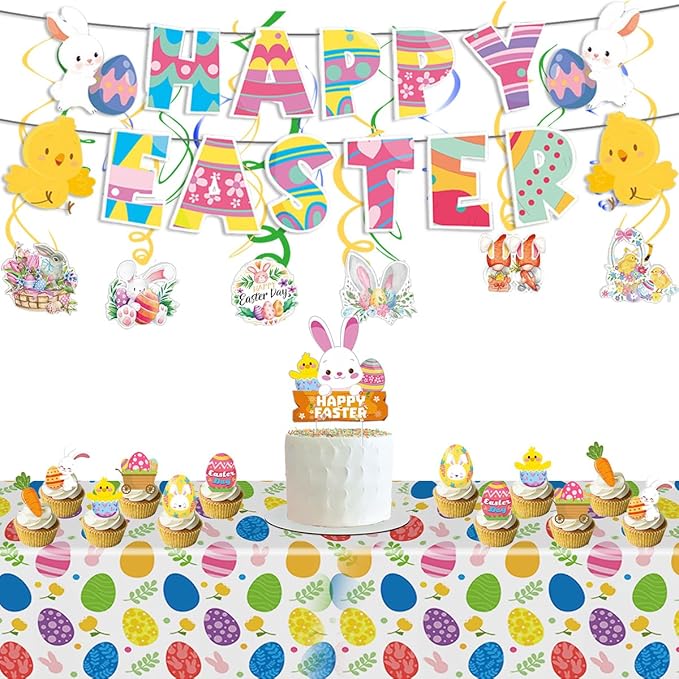 Easter Party Decorations Supplies Bunny Egg Garland Happy Banner