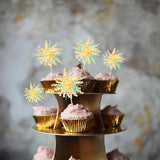 Gyufise 20Pcs Foil Firework Cupcake Toppers Happy Birthday Cake