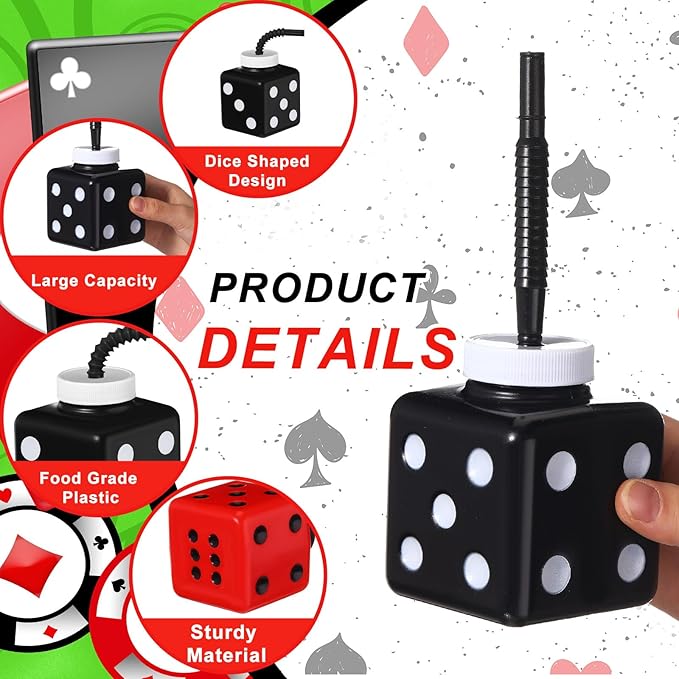 24 Pieces Casino Theme Cups with Straws and Lids 10 oz Plastic Shape