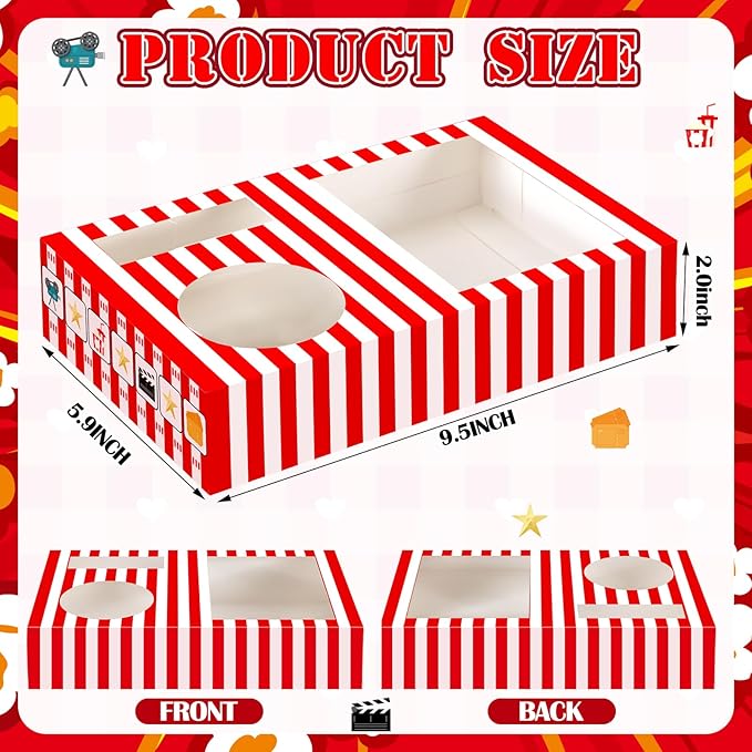 20 Pcs Movie Night Supplies Red Stripe Movie Night Paper Snack Trays