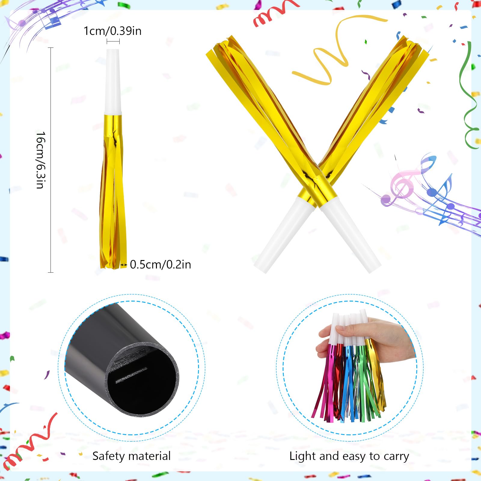 LCPQMZGH 24 Pcs Party Blowers, New Years Eve Noise Makers, Gold Noise