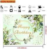 Sensfun Sage Green Birthday Backdrop Banner Greenery Birthday