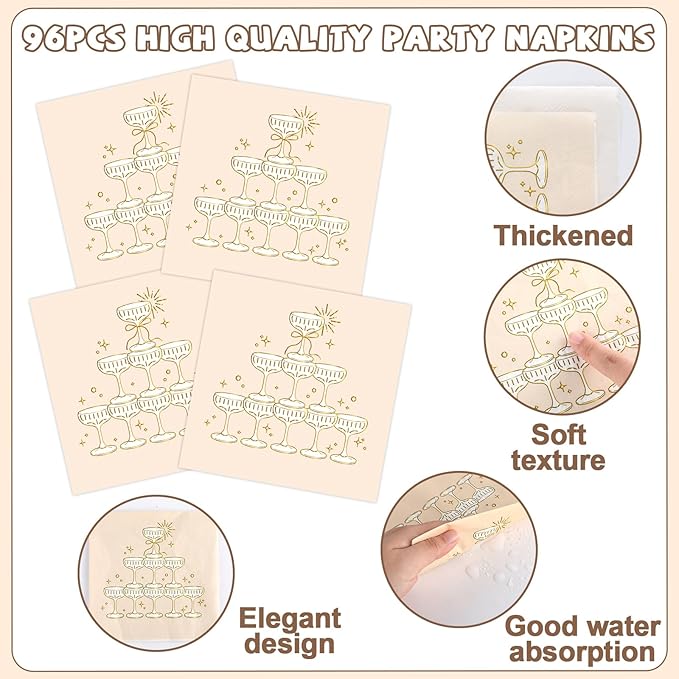 96PCS Champagne Tower Birthday Paper Plates Napkins Bachelorette
