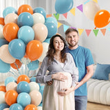60pcs 12inch Blue and Orange Balloons, Dusty Blue Orange Sand White