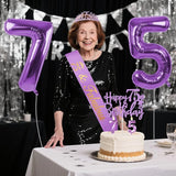 75th Birthday Decorations for Women Purple with 75th Birthday Sash