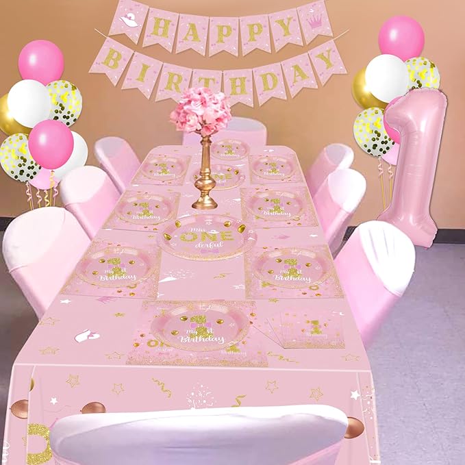 Miss Onederful Birthday Decorations Pink Gold Party Plates Napkins