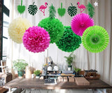 Hawaiian Party Decorations Flamingo Green Palm Leaf Banner with Pom