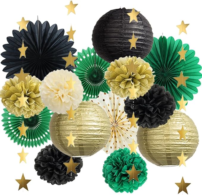 Green Black and Gold Party Decorations Paper Lanterns Black and Gold